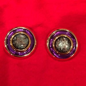 Vintage Gold & Purple Stoned Earrings